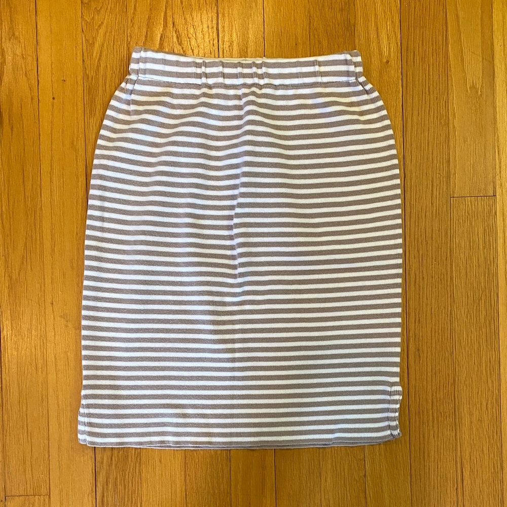 VINTAGE Joan Vass Greige and White Striped Pencil Skirt